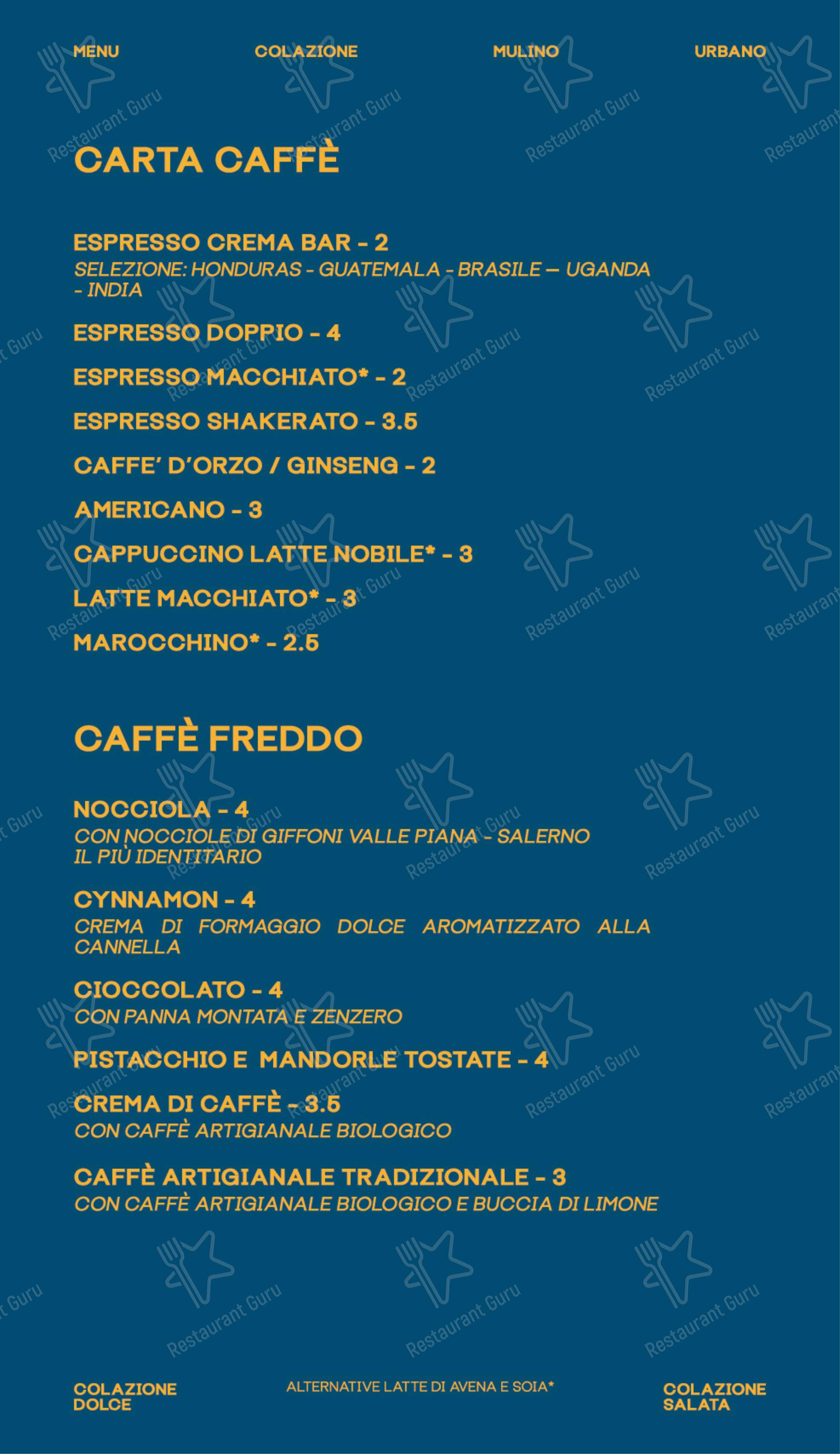 Menu di Mulino Urbano - Menu