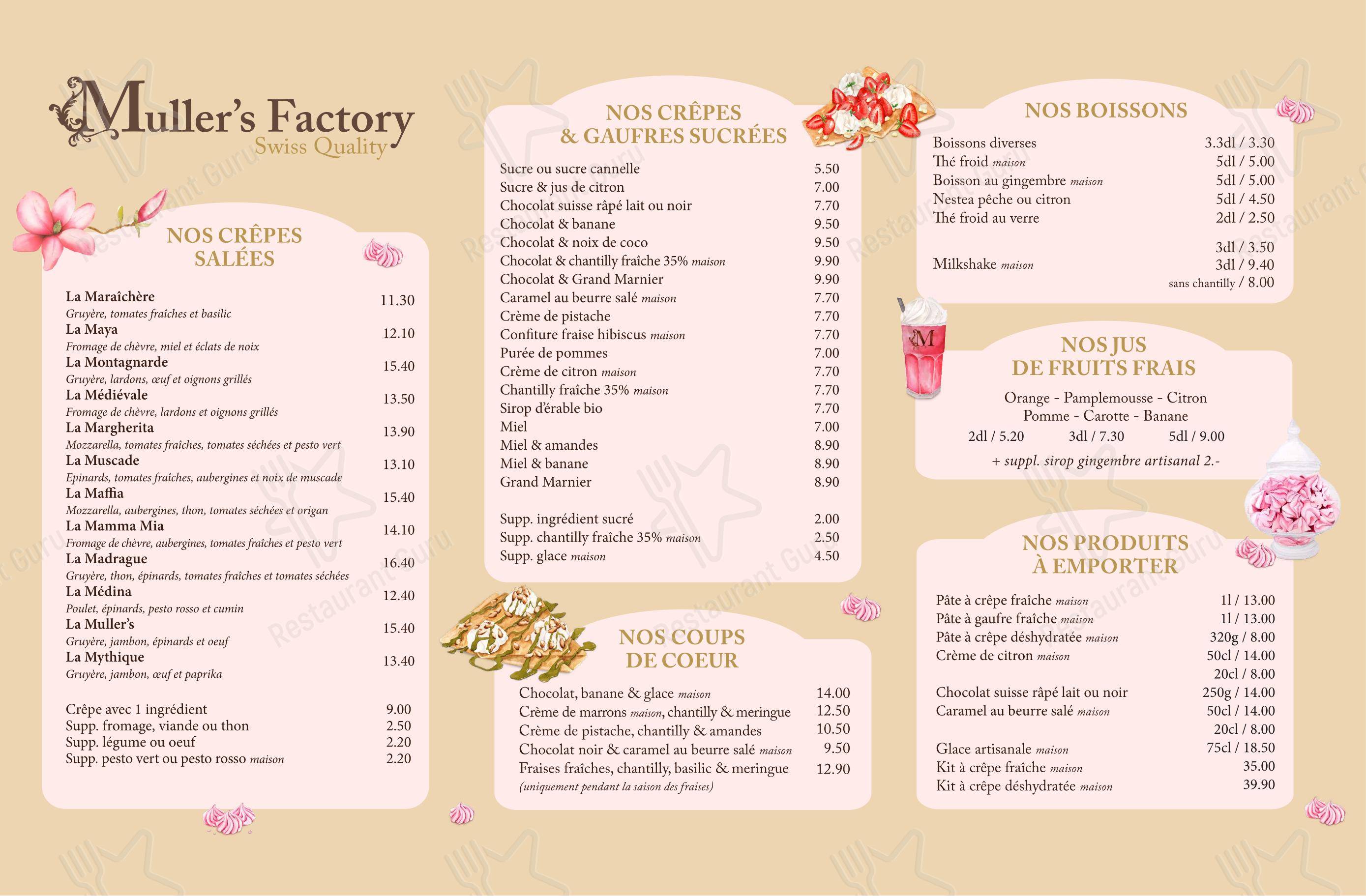Muller's Factory in Ginevra - Menu