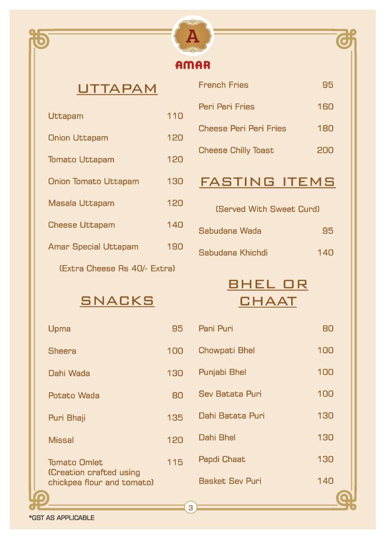 Amar juice centre menu