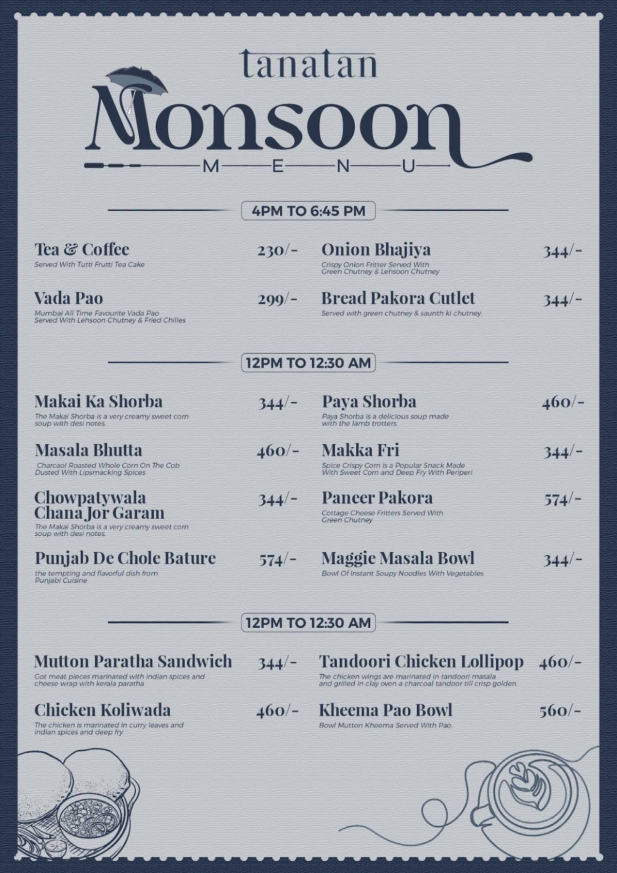 Tanatan Juhu - Kitchen & Bar menu