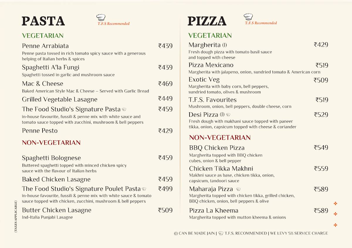 The Food Studio menu