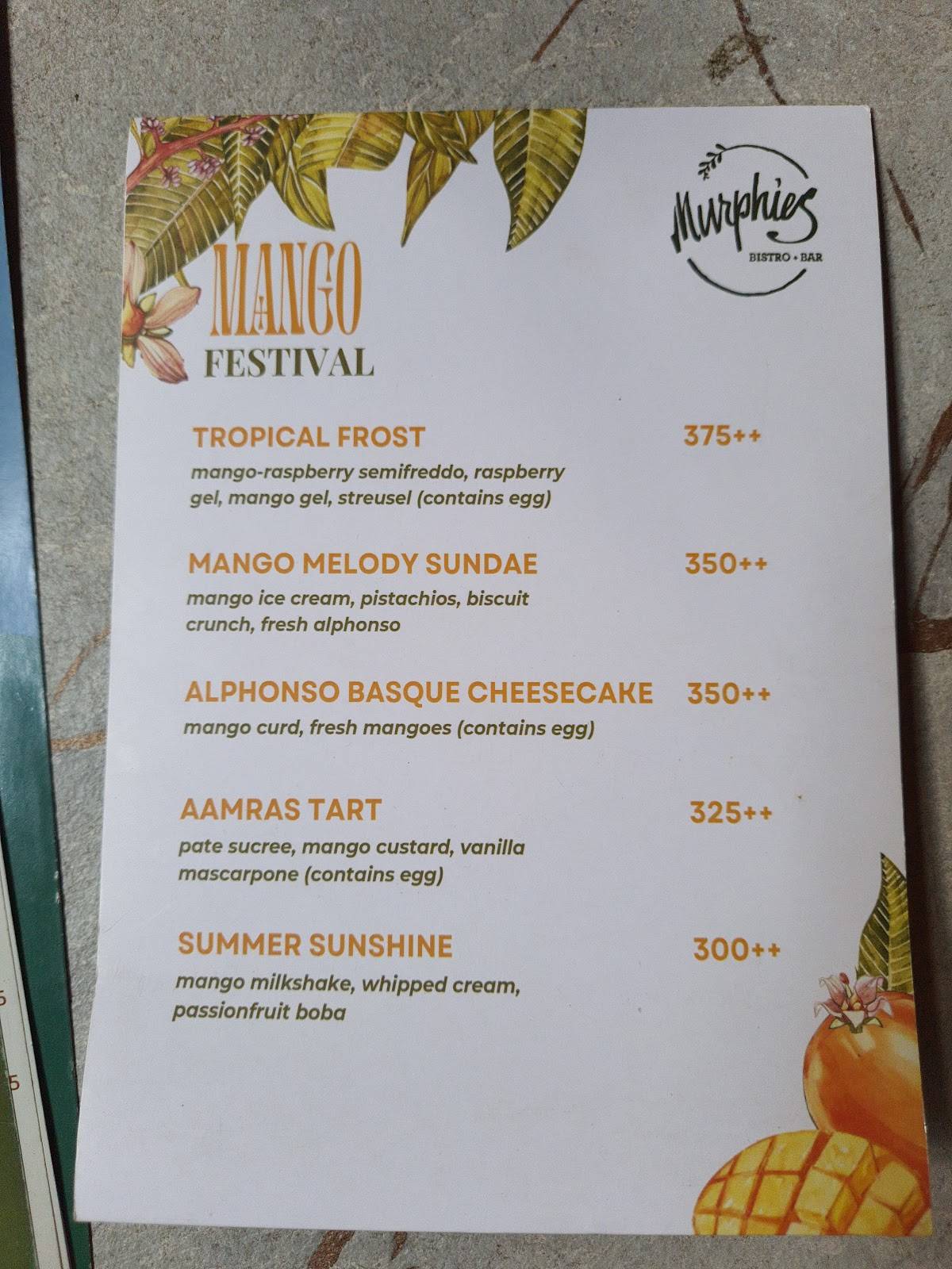 Murphies - Bistro and Bar menu