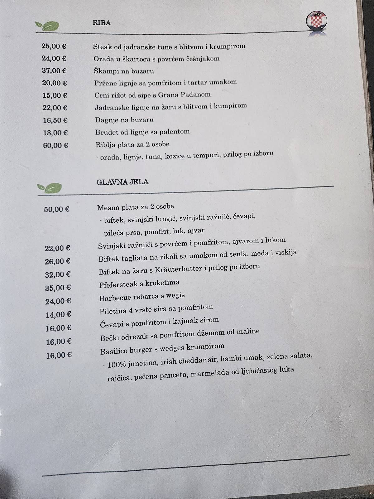 Menu di Basilico Bistro Pizzeria 