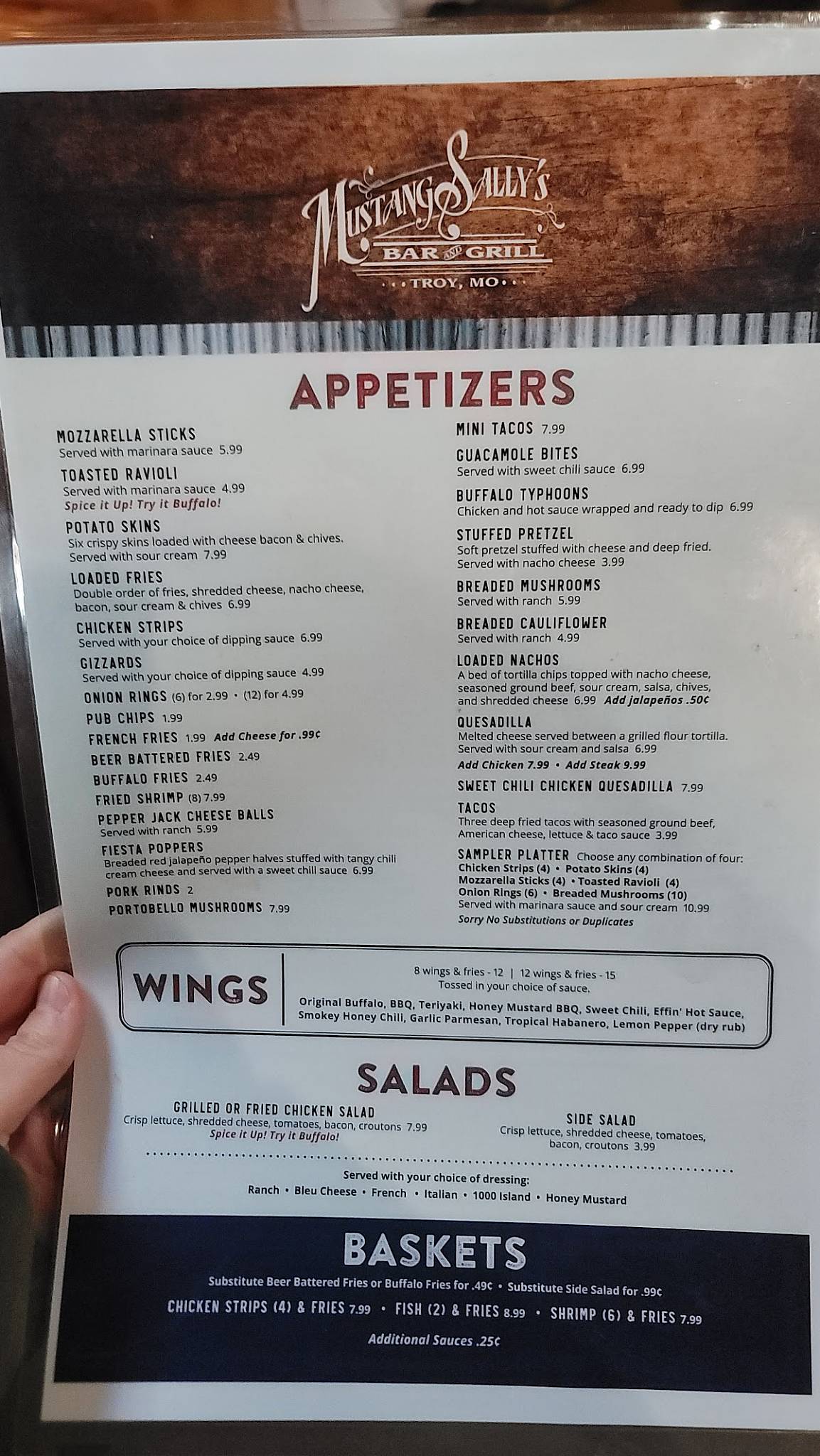 Menu at Mustang Sally's Bar & Grill, Troy