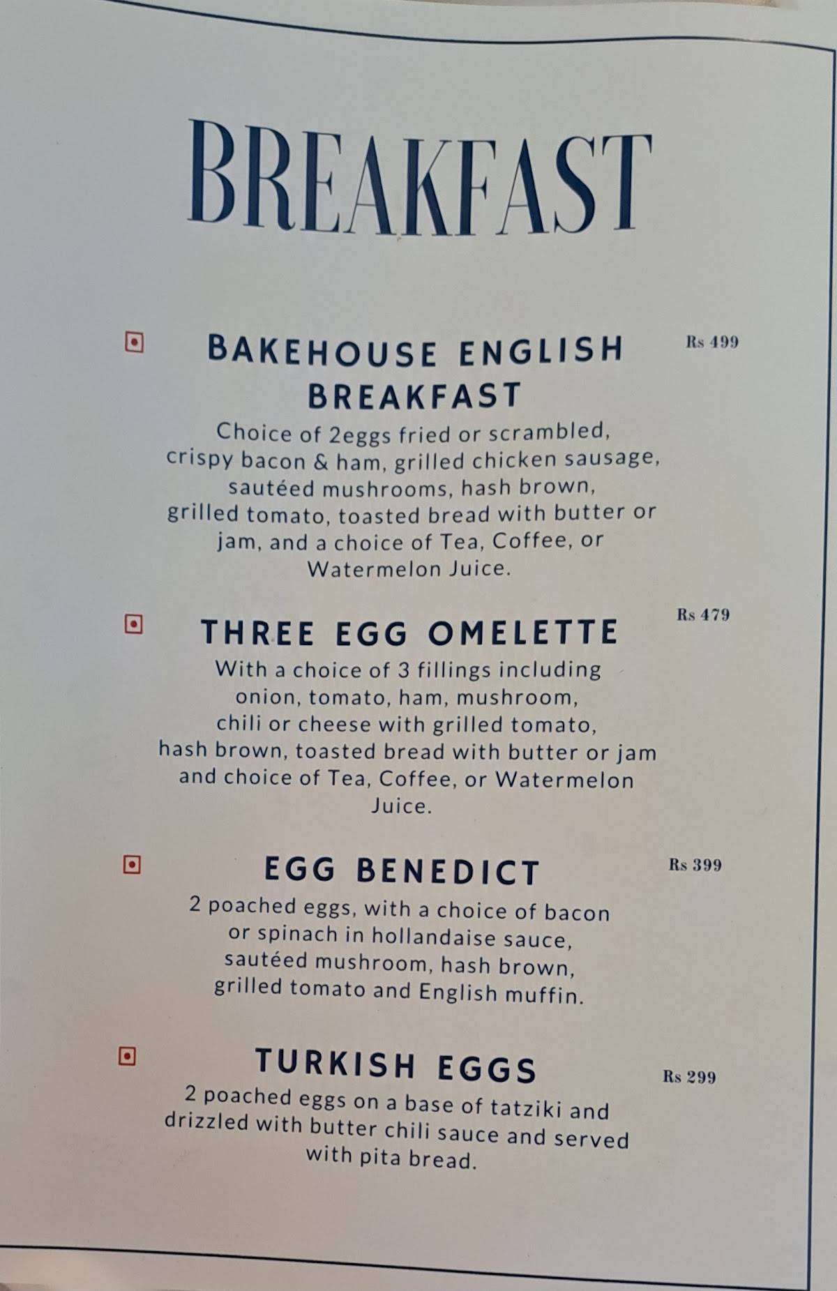 Myles High Bakehouse menu