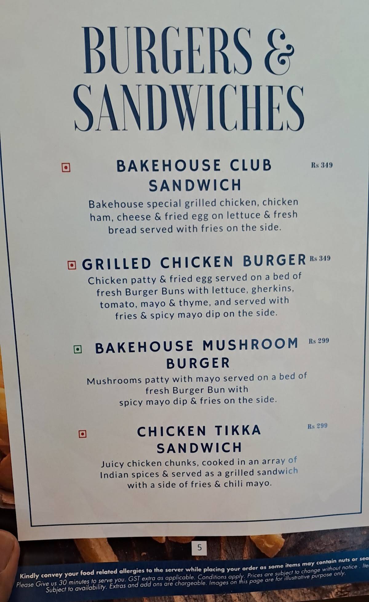 Myles High Bakehouse menu