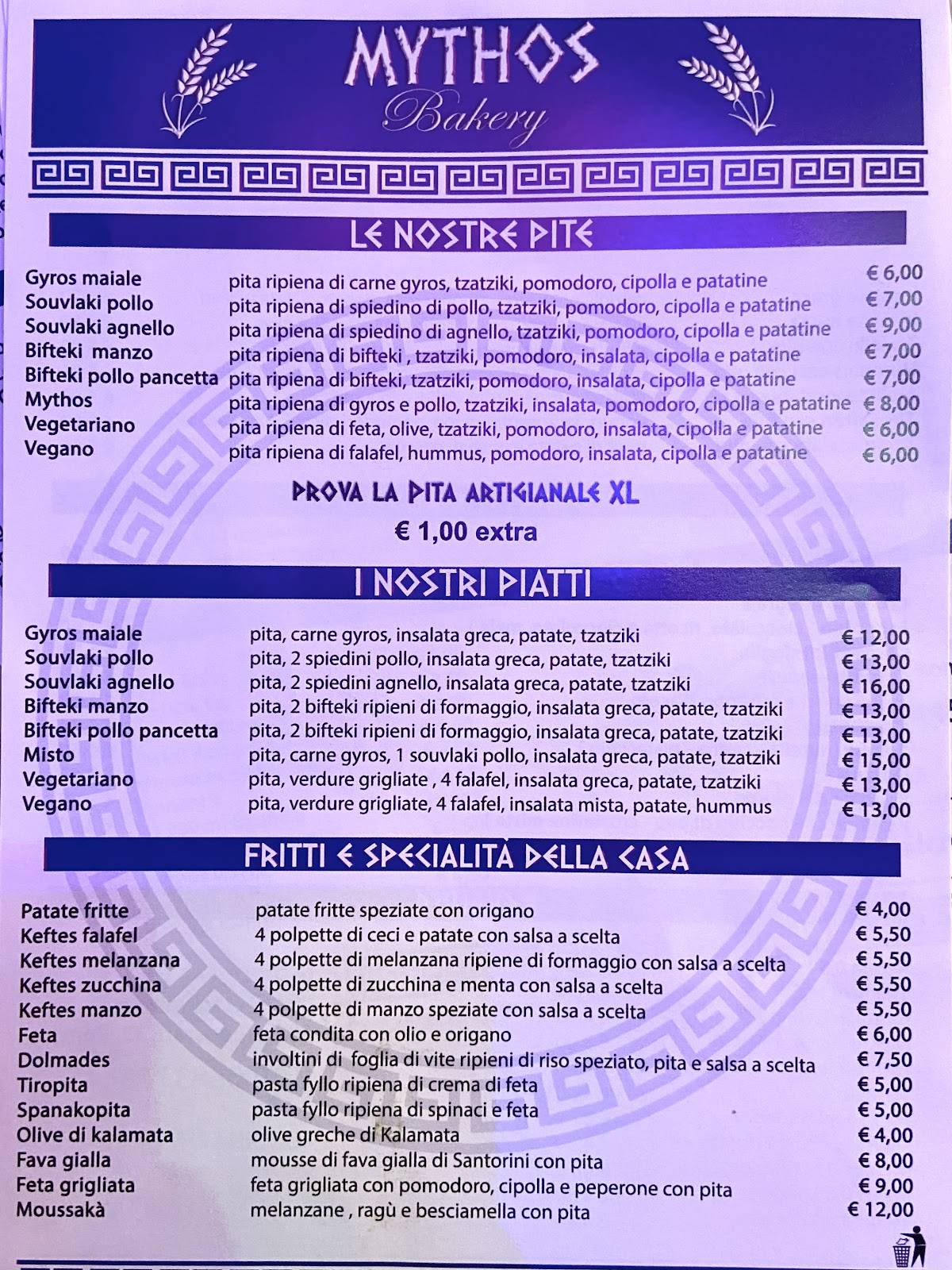 Menu di Mythos Bakery 