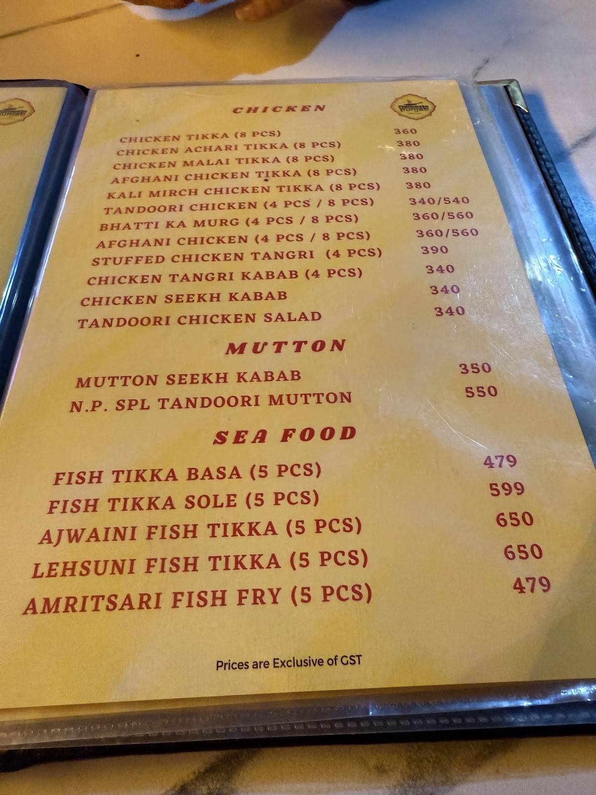 Namaste Punjab menu
