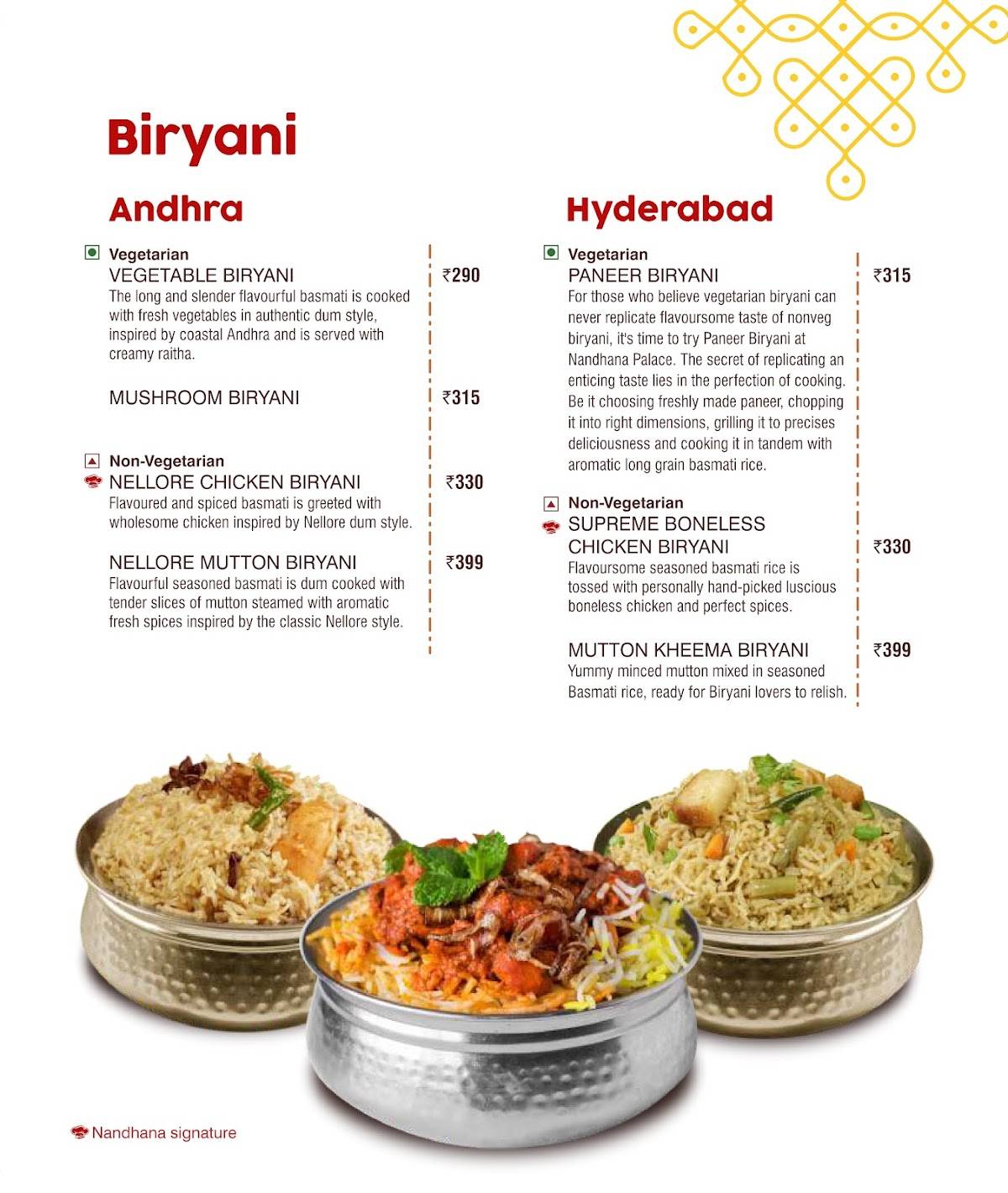 Nandhana Palace - Andhra Style Restaurant - Mount Road menu