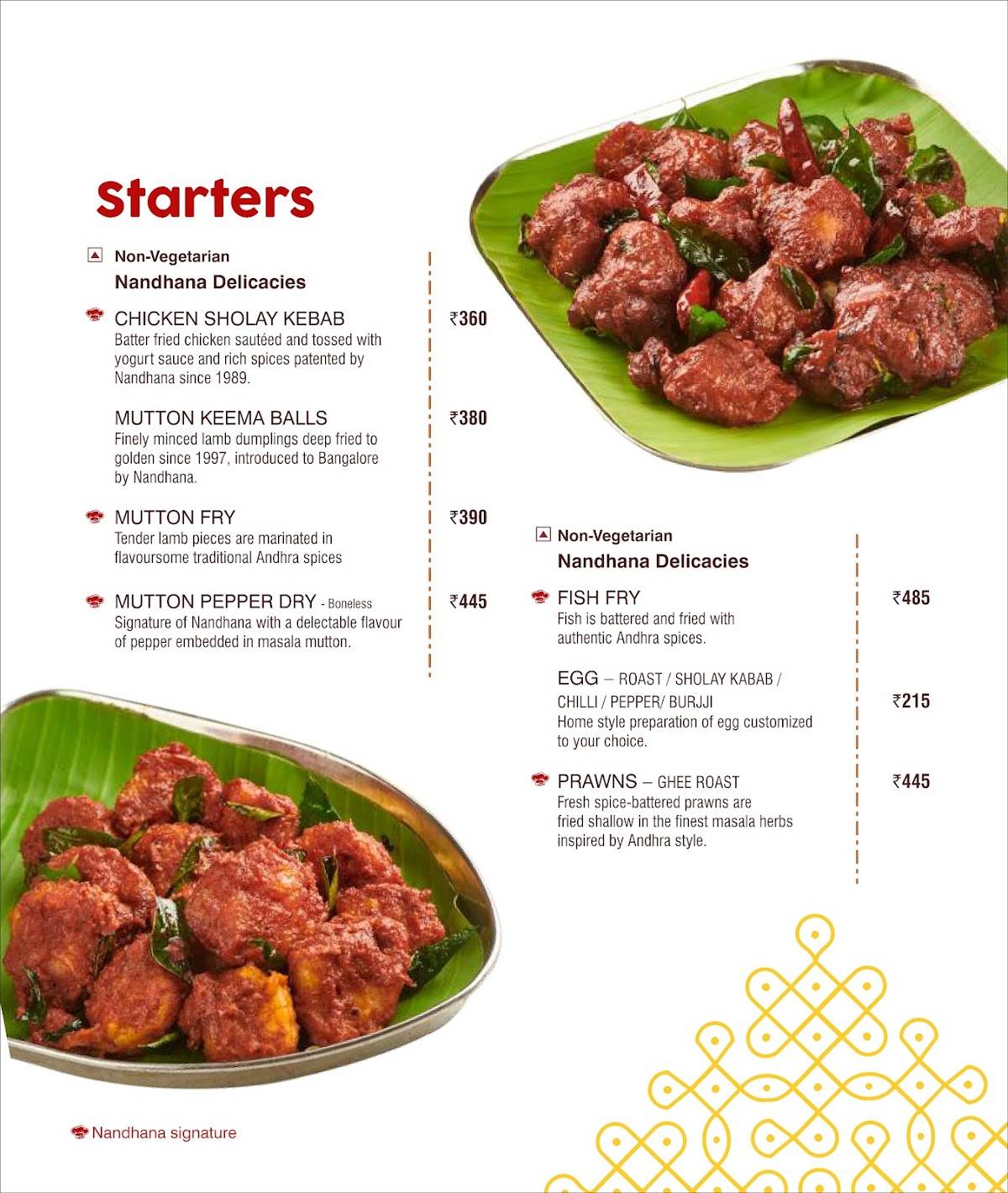 Nandhana Palace - Andhra Style Restaurant - Mount Road menu