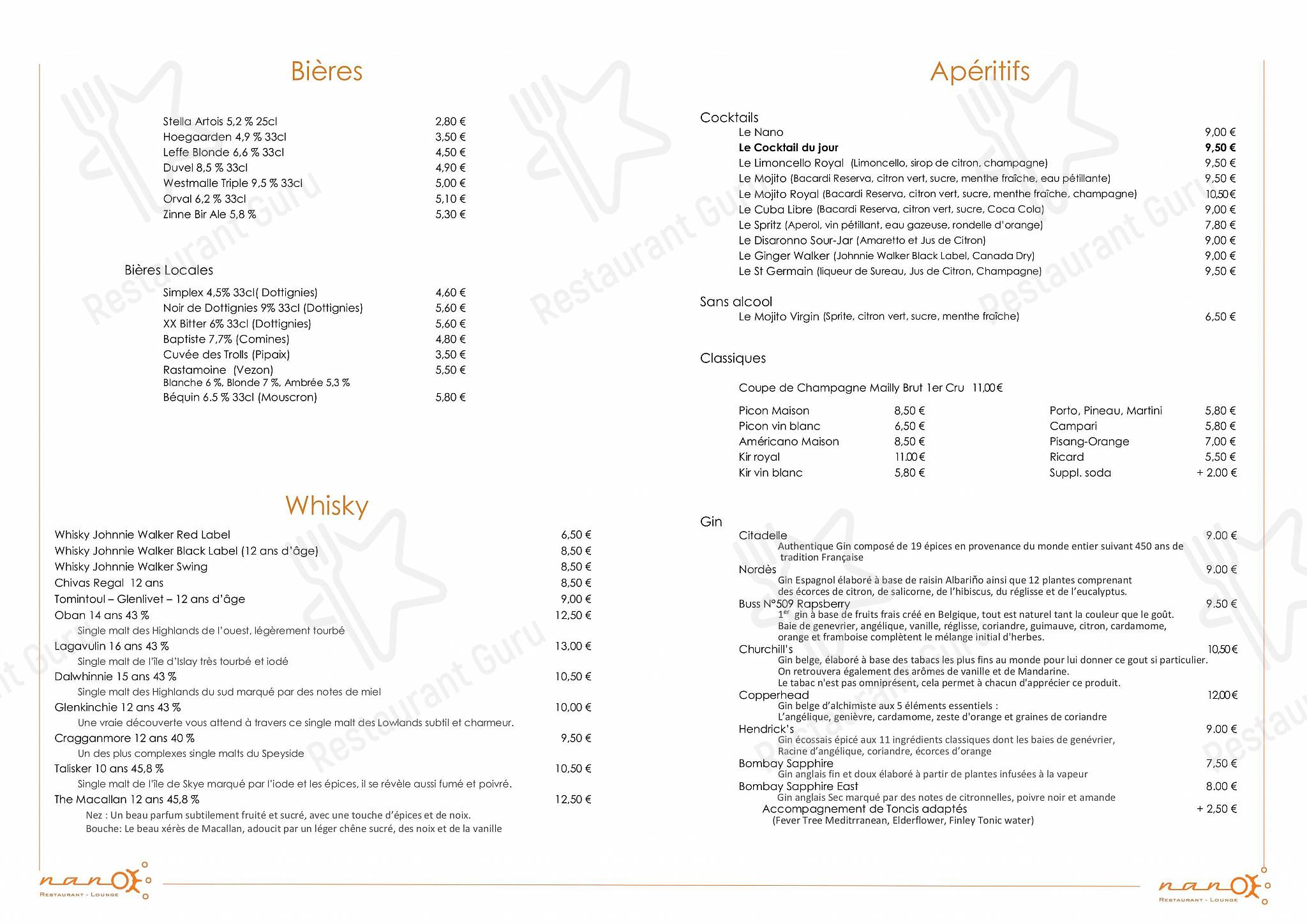 Menu pour Nano - At Home Catering Menu
