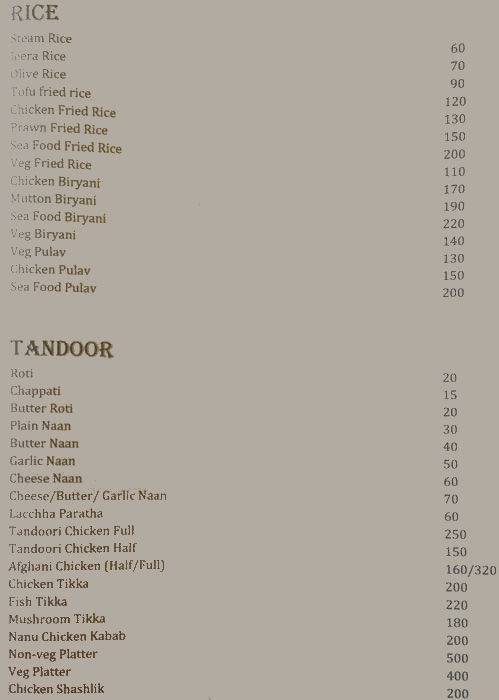 Nanu's Multi-cuisine Restaurant & Bar menu