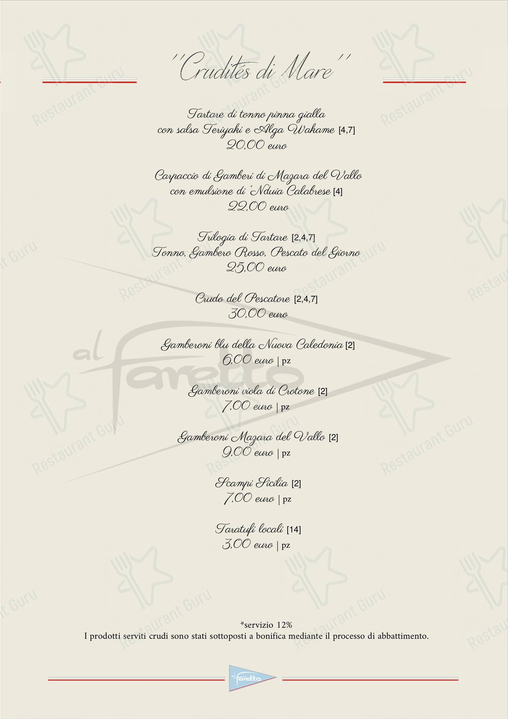 Menu di al Faretto - Terrazza sul mare - Основное меню
