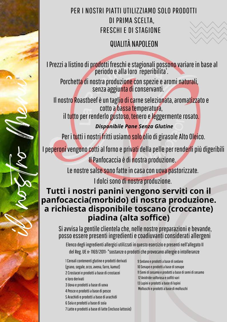 Menu di Napoleon Pub paninoteca 