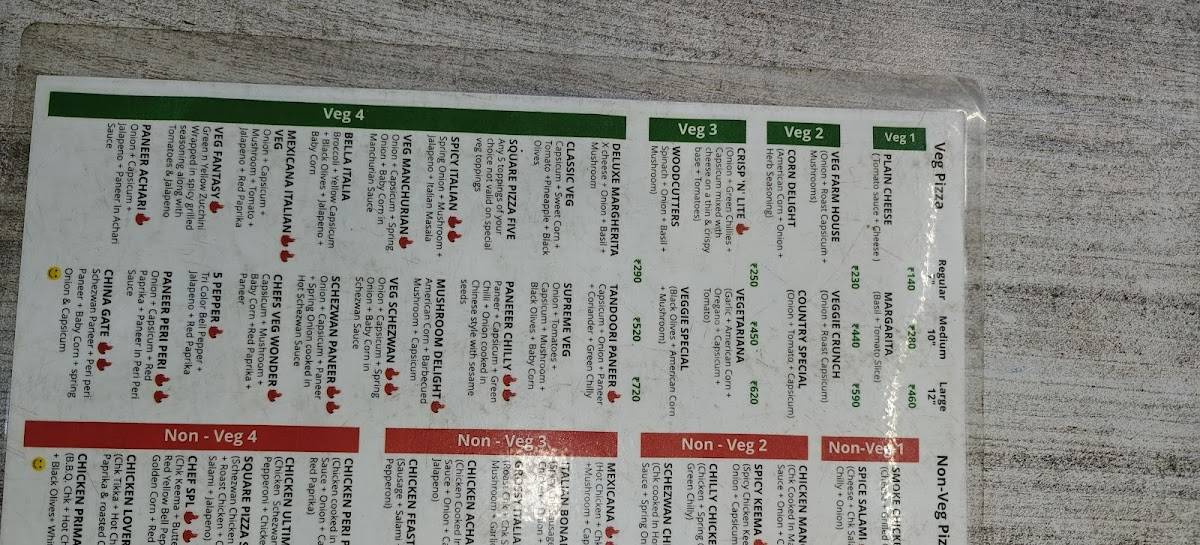 Square Pizza menu
