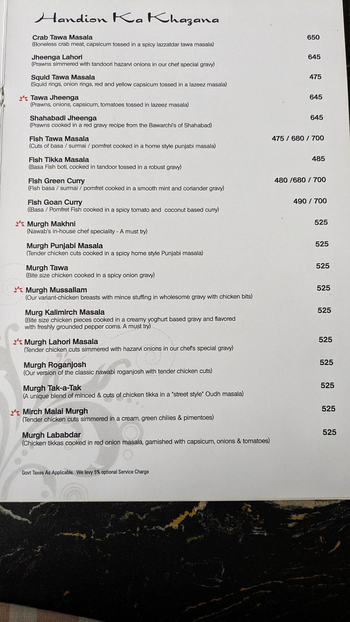 Nawab Asia menu