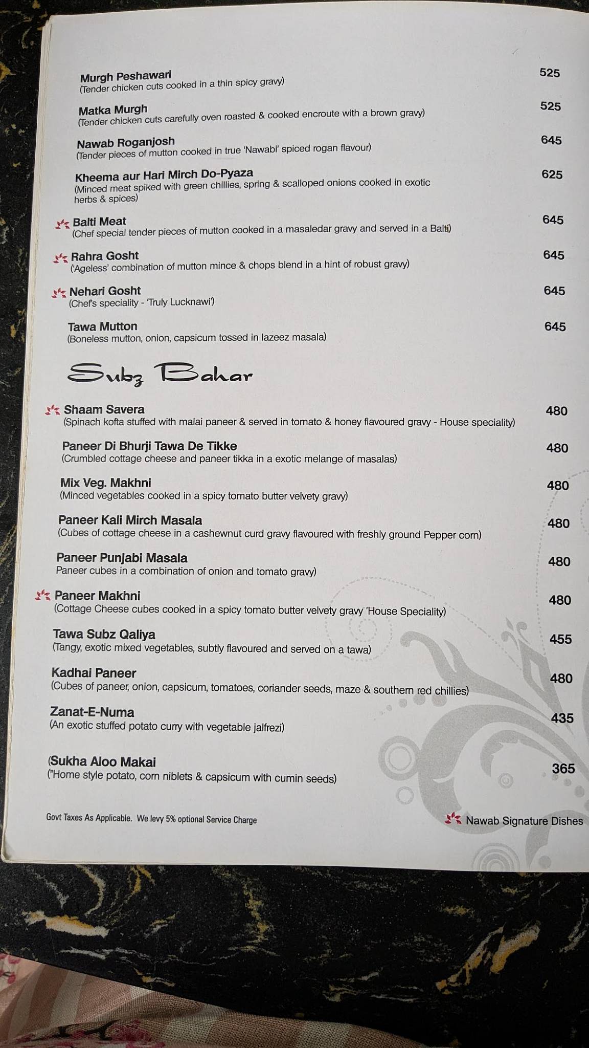 Nawab Asia menu