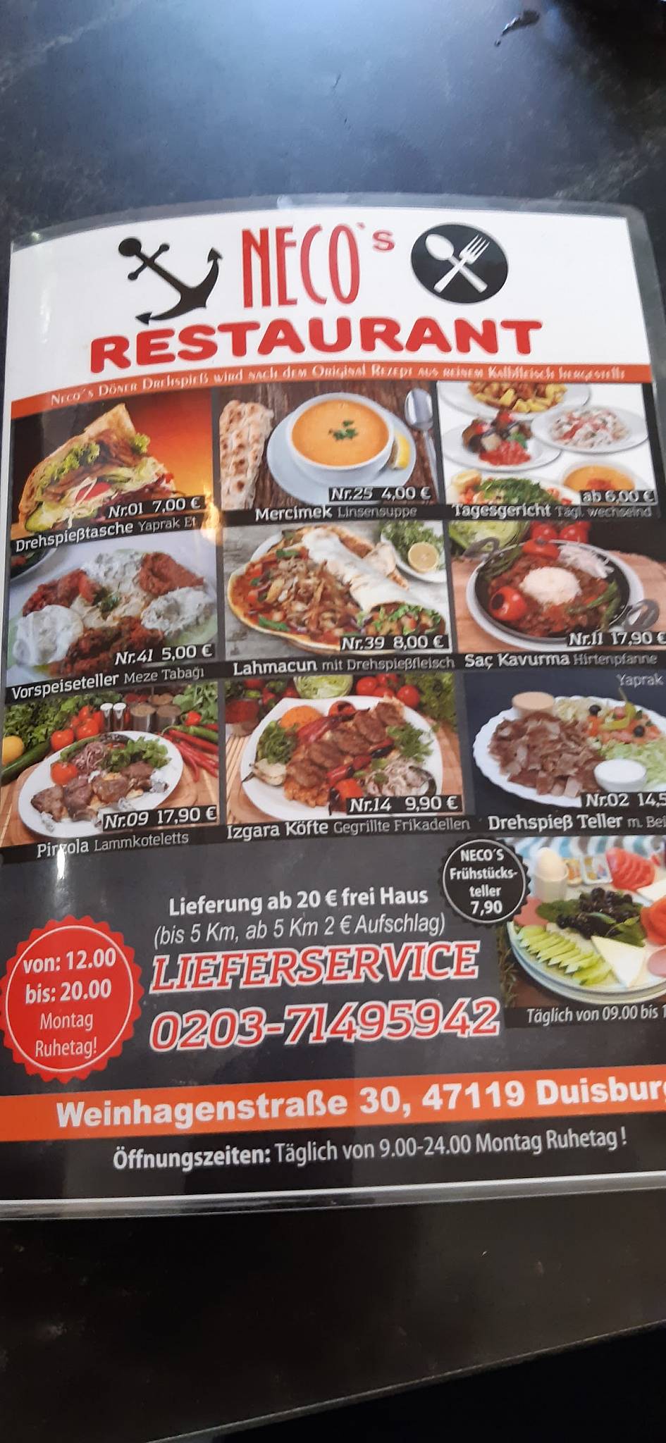 Speisekarte von Neco's RestaurantDuisburg, Duisburg