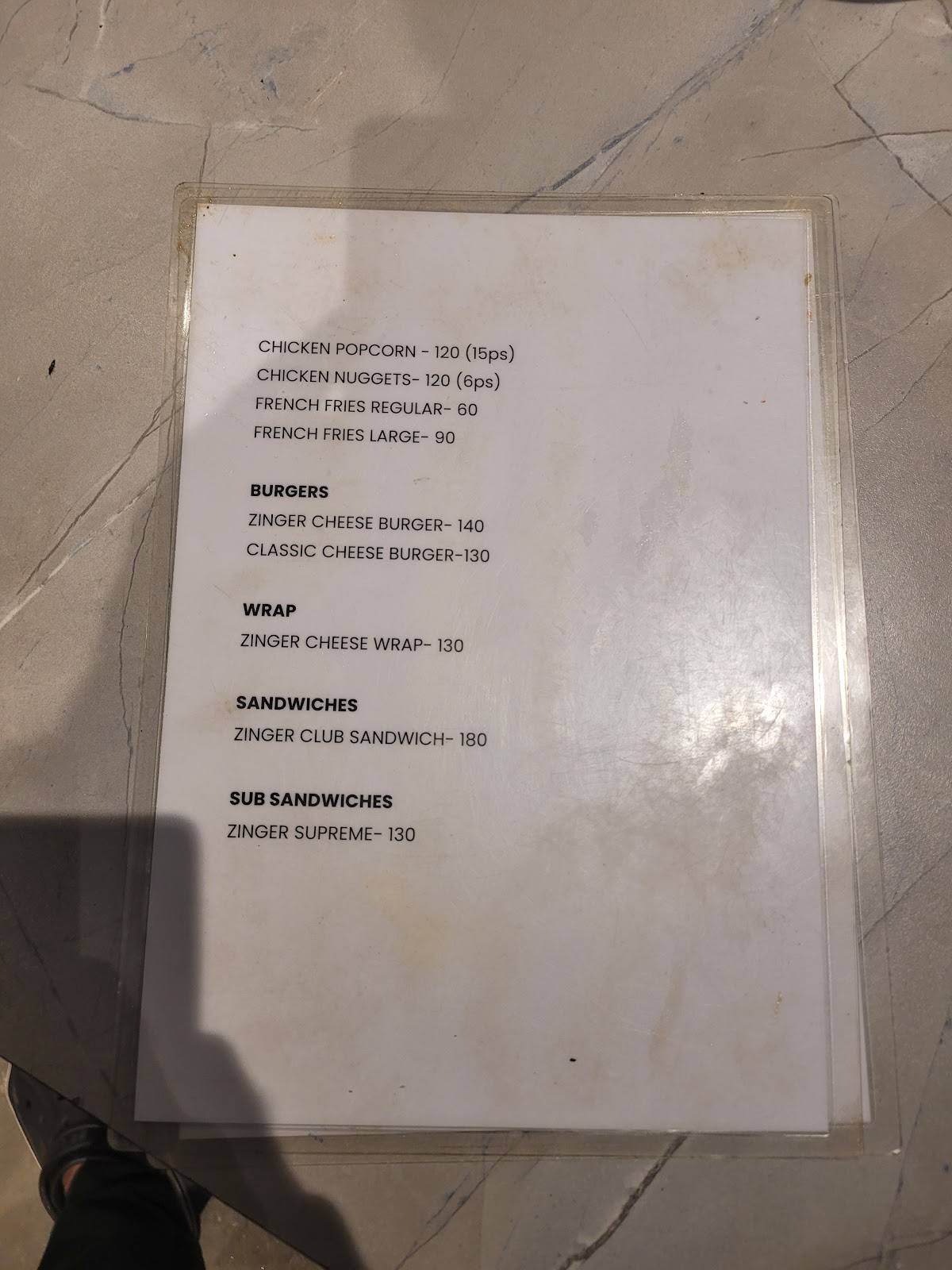 Take Off Cafe menu