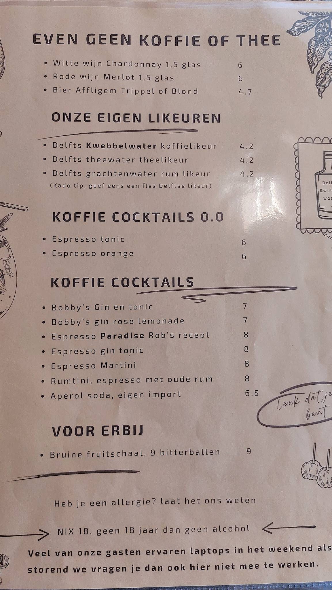Menu de Neef Rob, de Espresso- & Theebar van Delft
