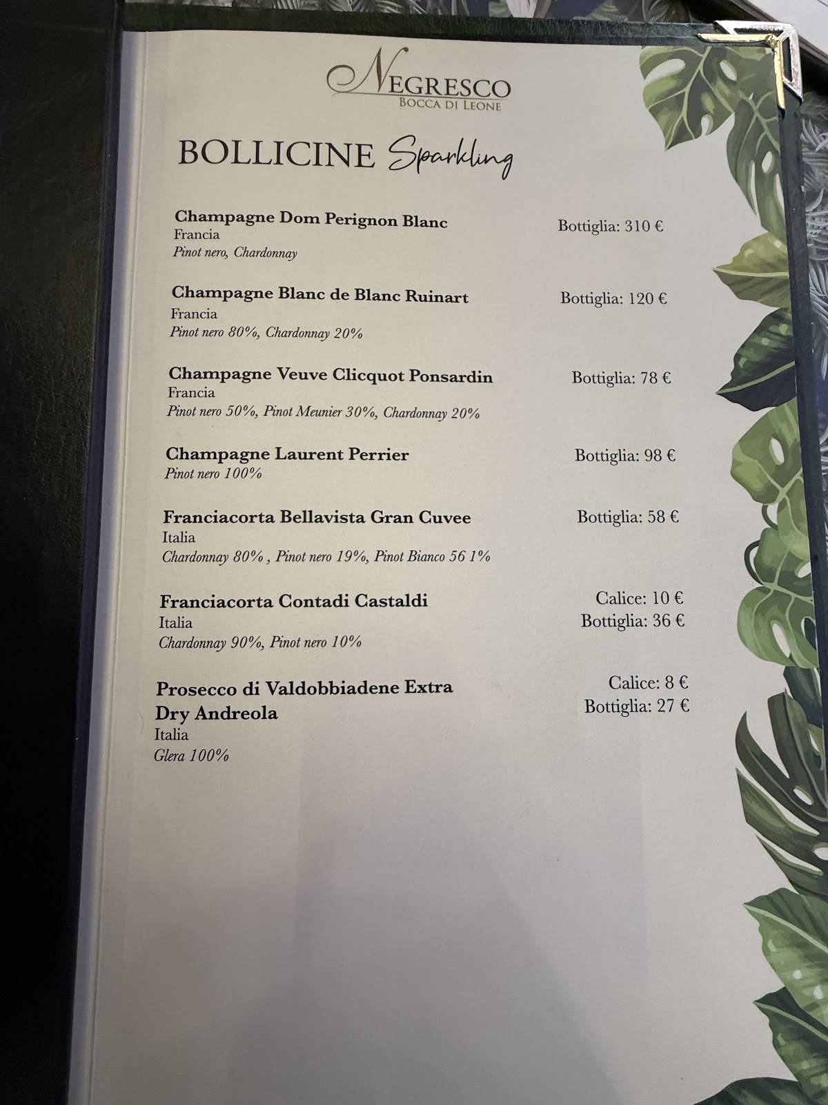 Menu di Negresco Bocca di Leone 