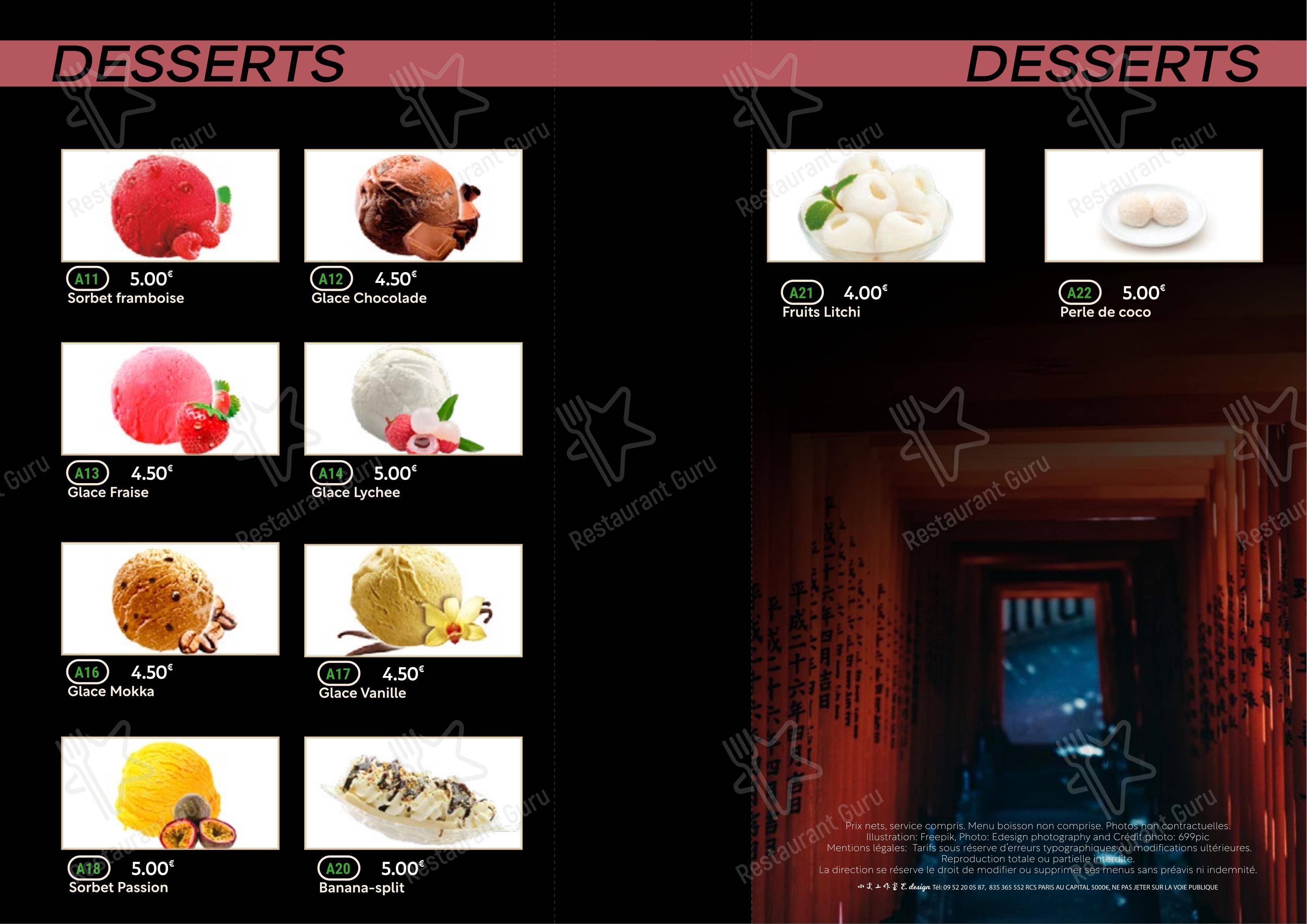 Menu pour New Asia dans Tubize