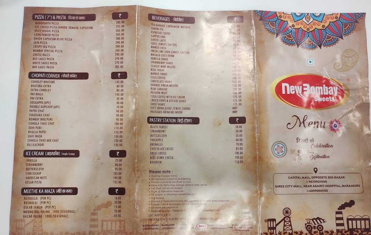 New Bombay Sweets menu