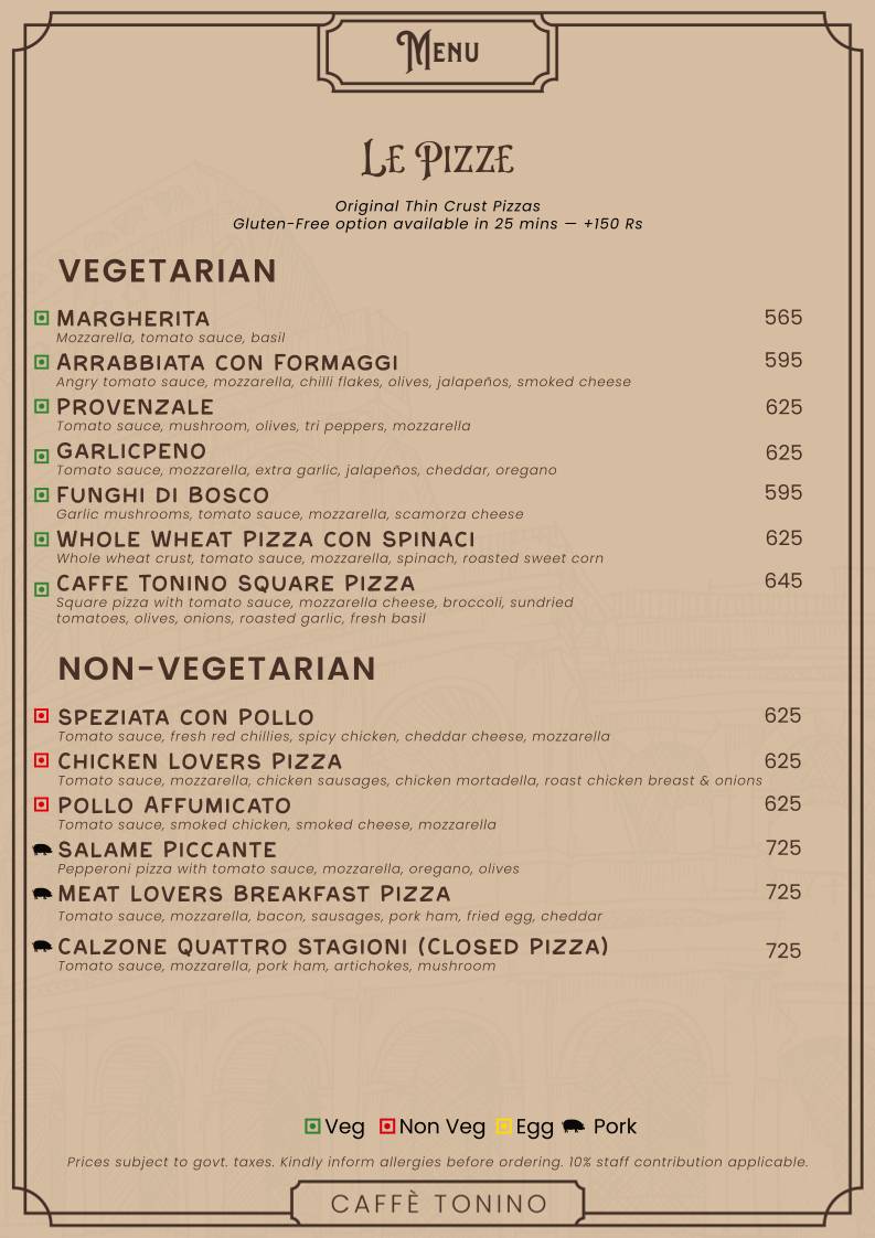 Caffè Tonino menu