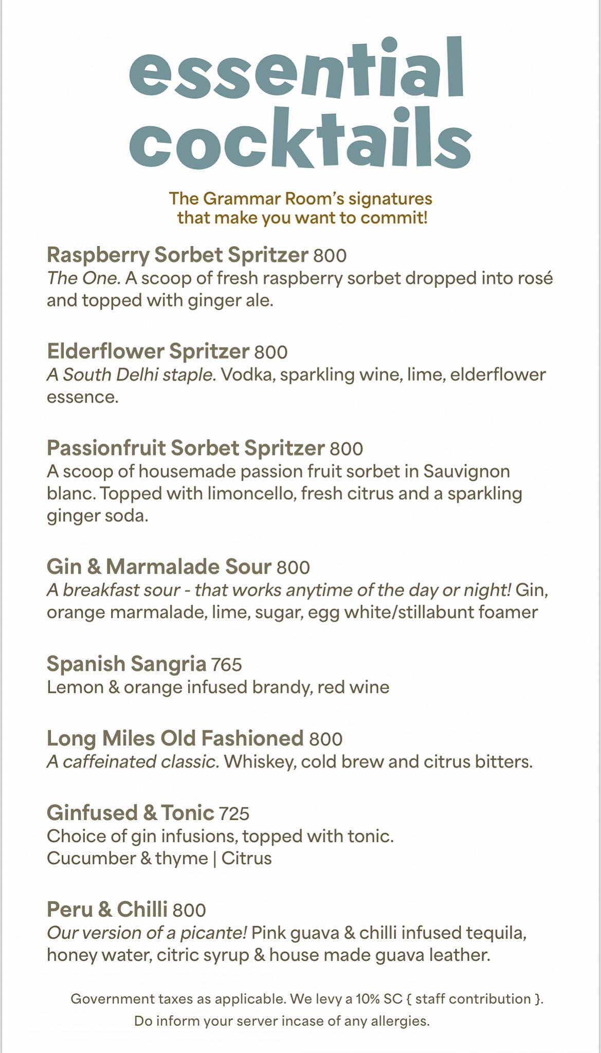 The Grammar Room menu