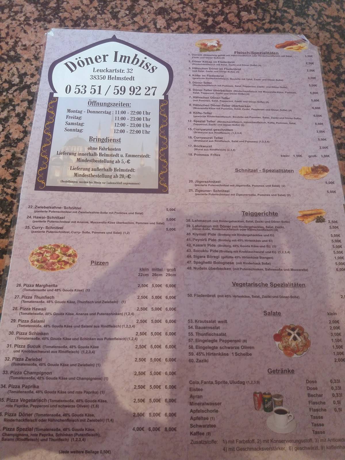 Speisekarte von Döner Imbiss restaurant, Helmstedt