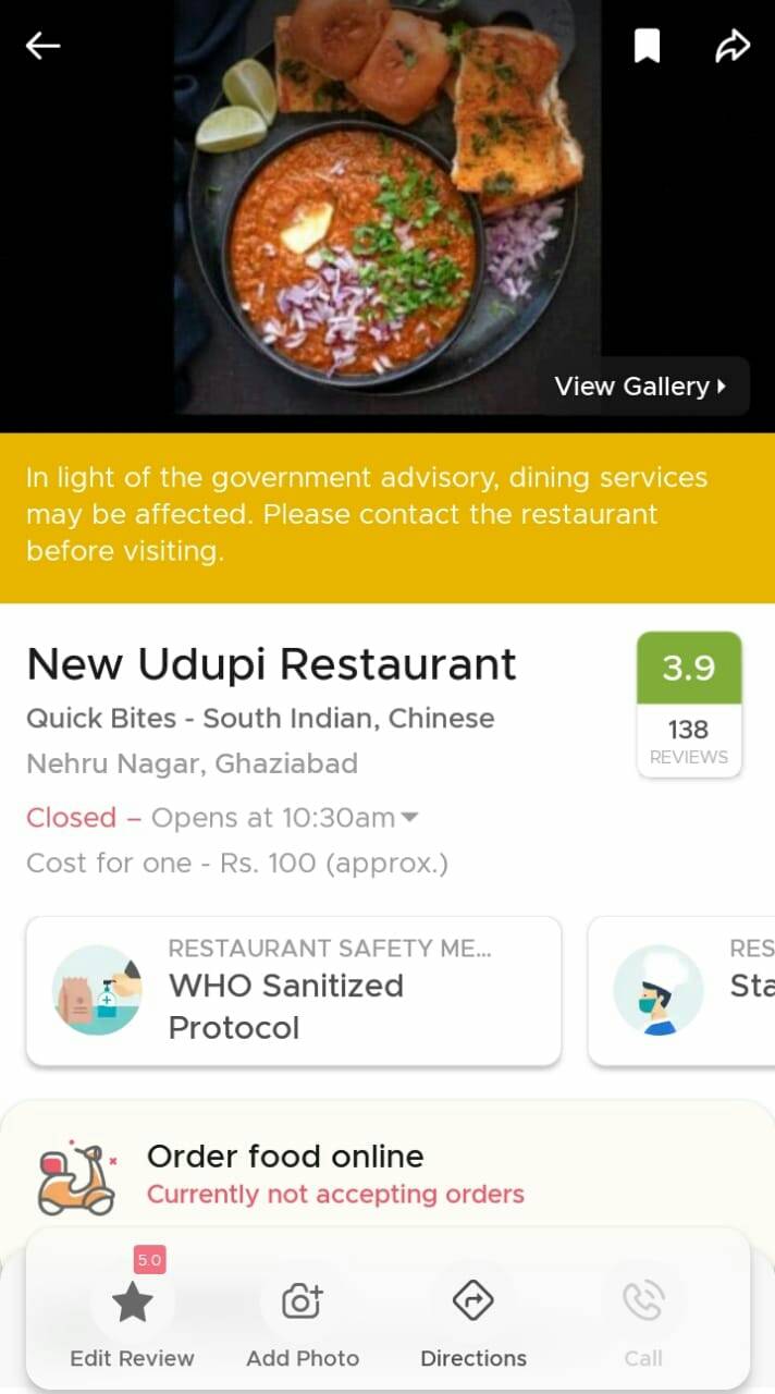New Udupi Restaurant menu