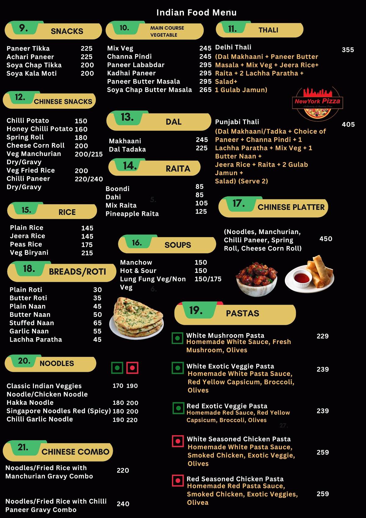 New York Pizza menu