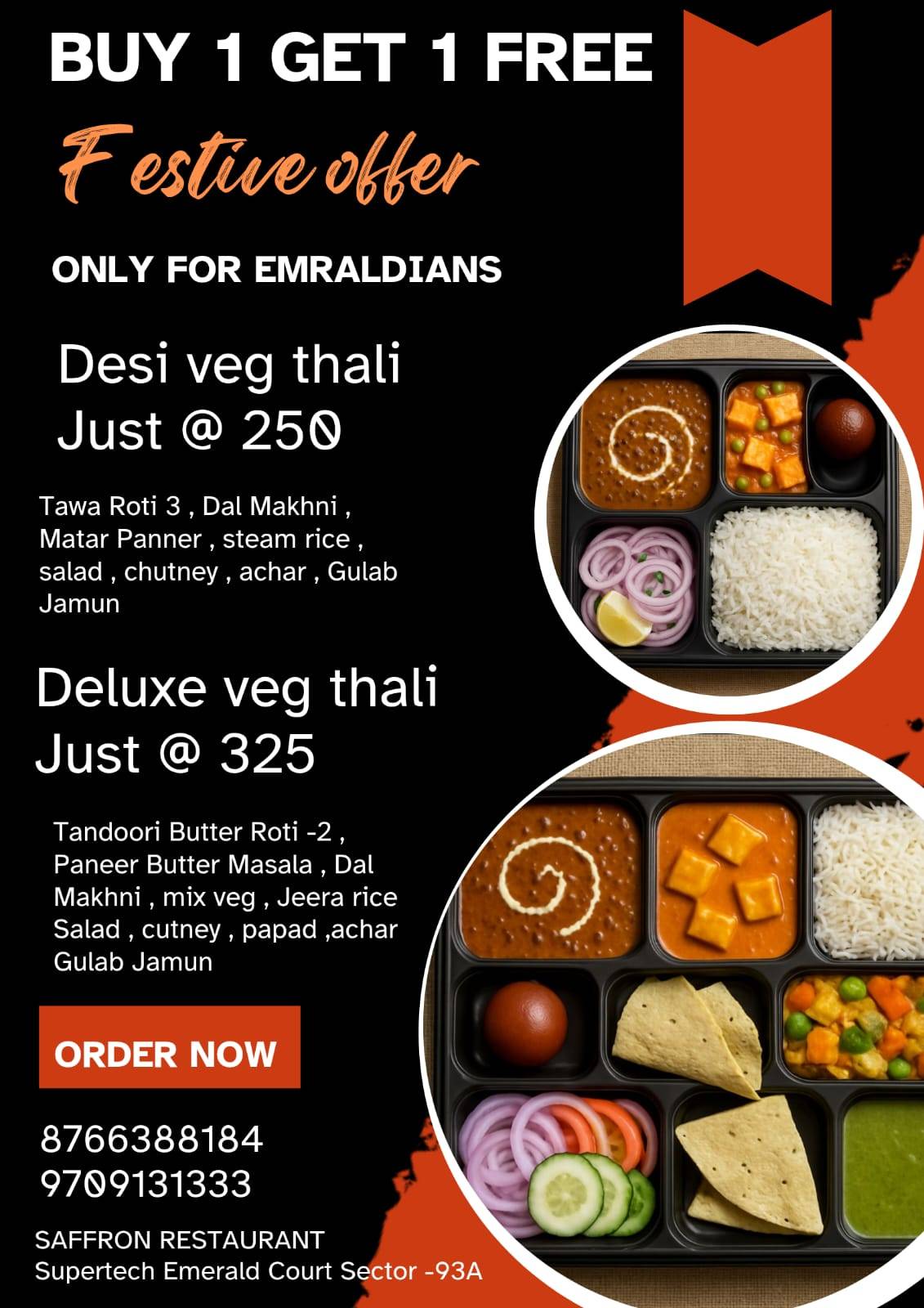 Saffron Restaurant menu