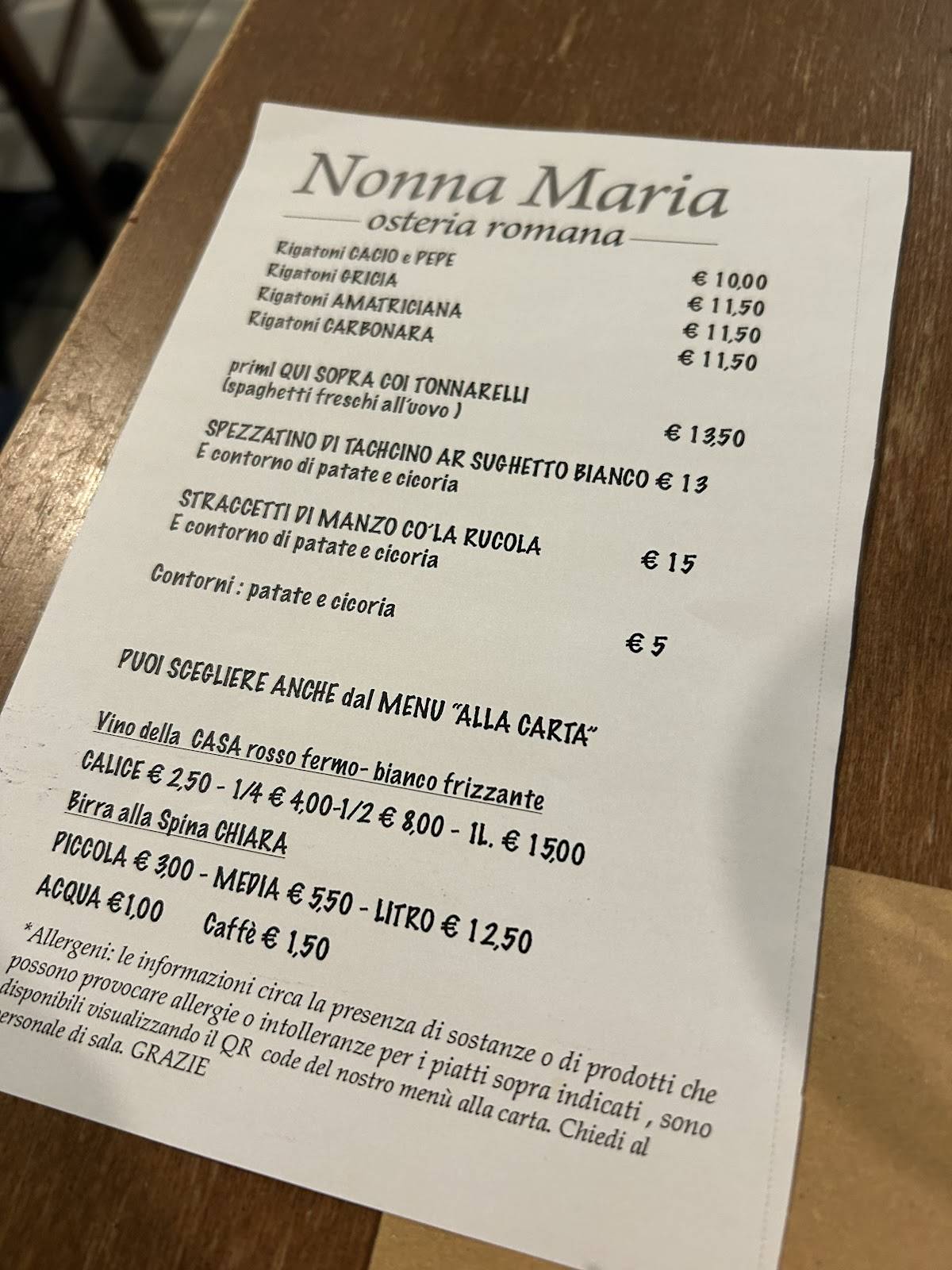 Menu di Nonna Maria Osteria Romana 