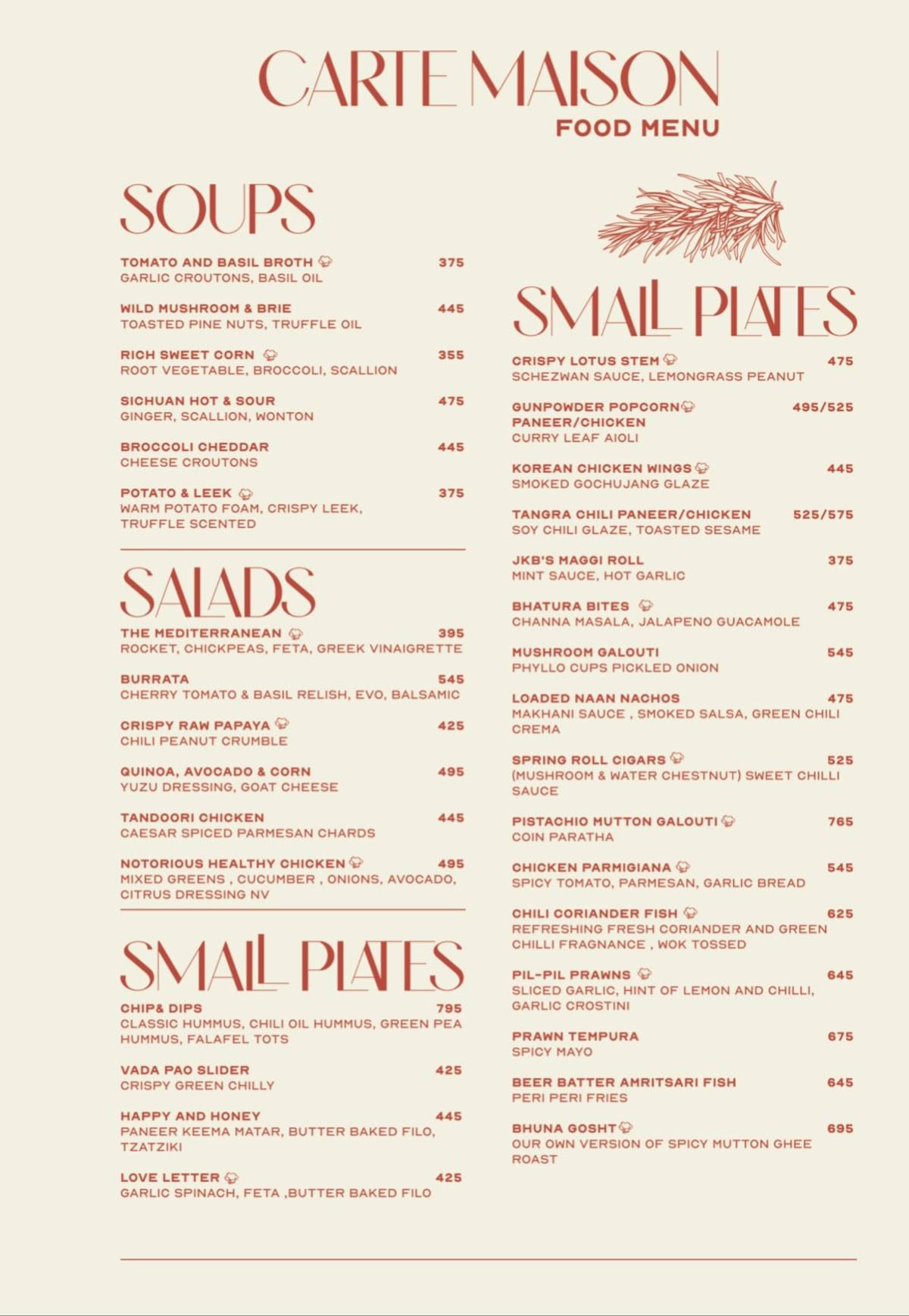 Notorious menu