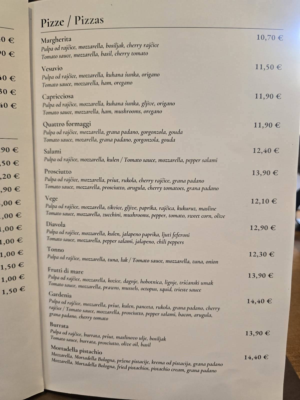 Menu di Gardenia Restaurant Novalja 
