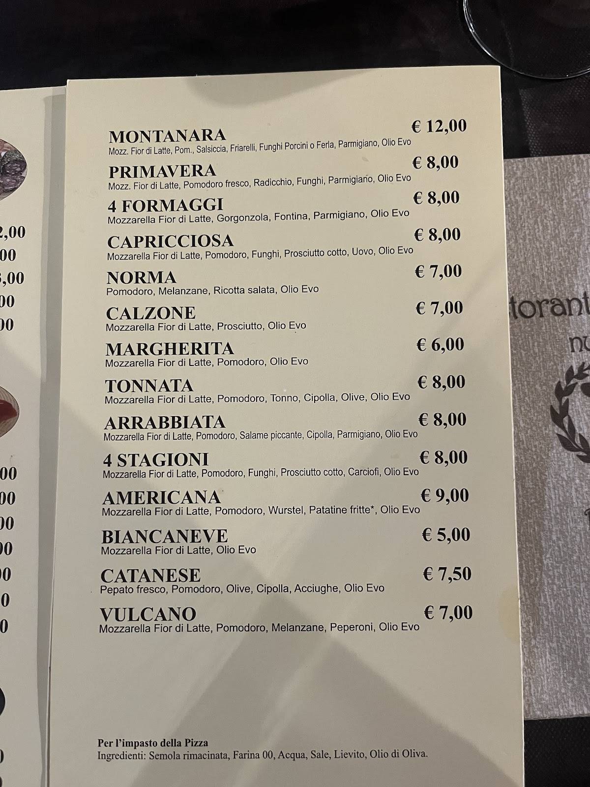 Menu di Nuovo K2 ristorante 