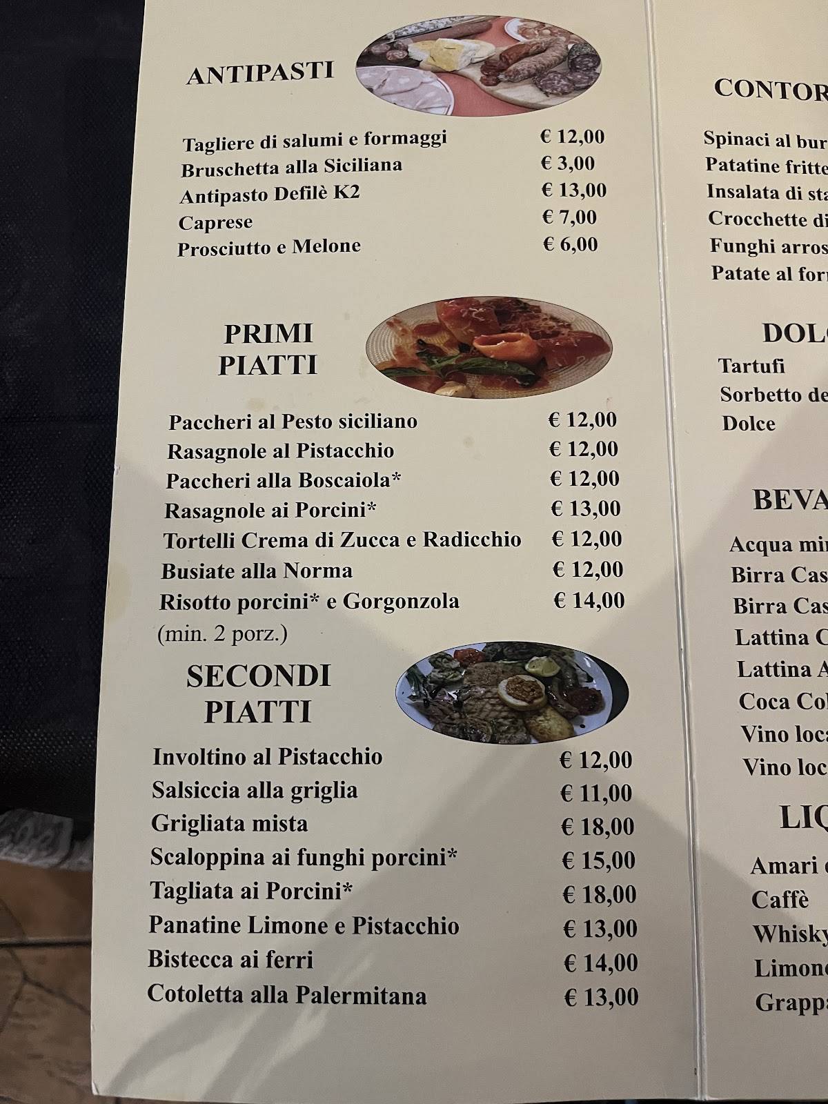 Menu di Nuovo K2 ristorante 