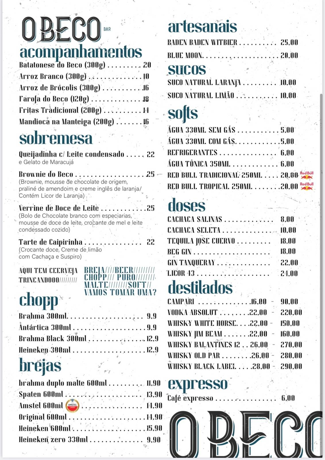 O Beco Bar cardápio