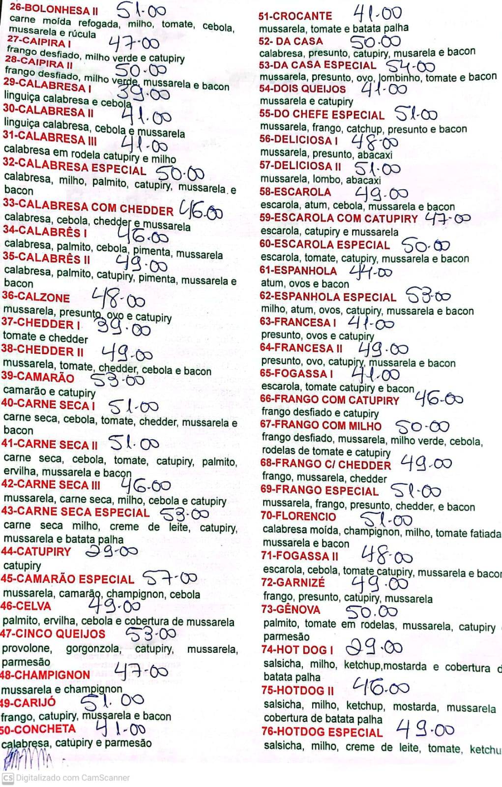 O Braseiro Pizzaria e Esfiharia cardápio