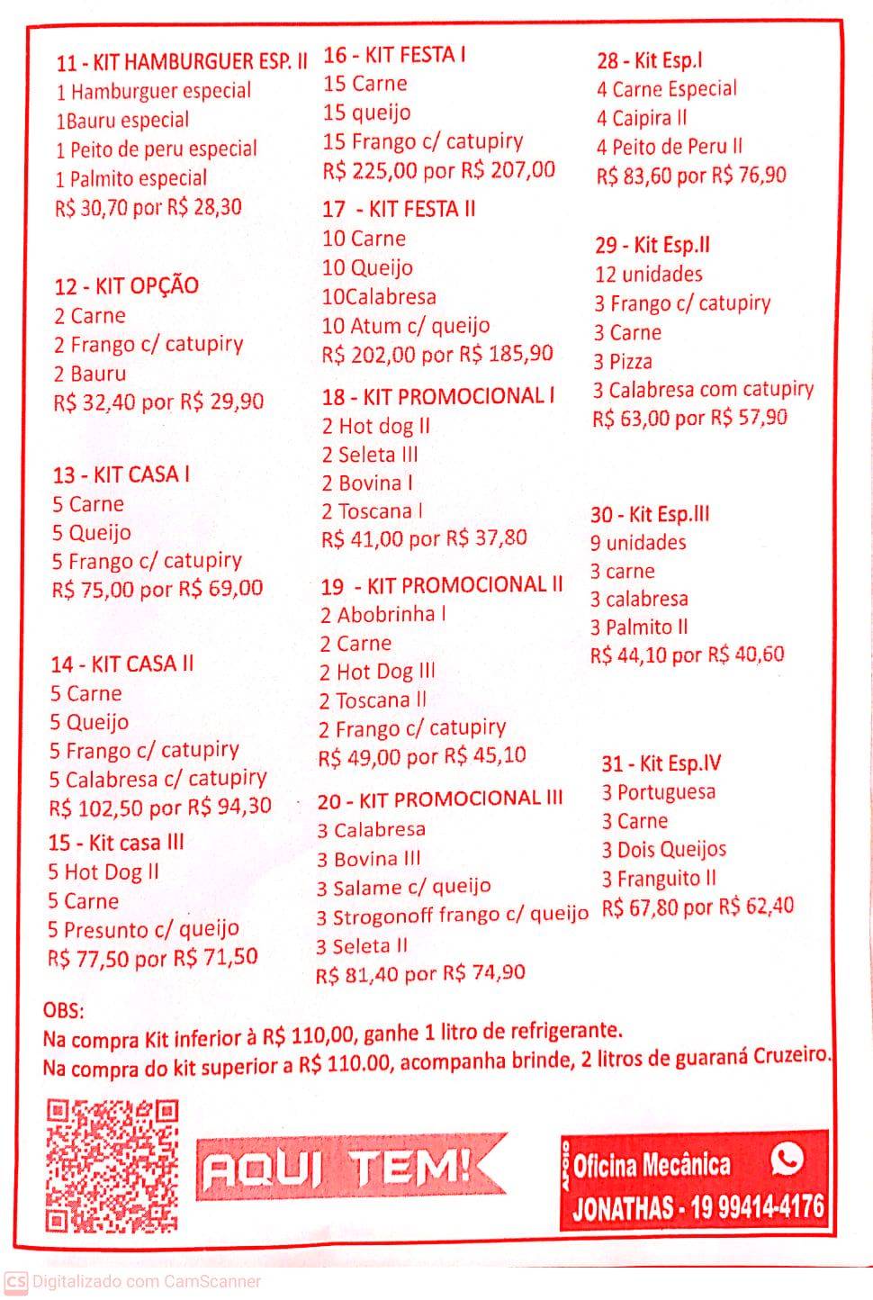 O Braseiro Pizzaria e Esfiharia cardápio