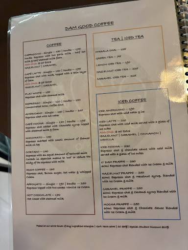O' Dam Cafe menu