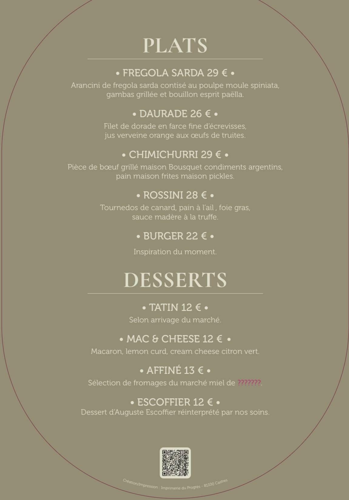 Menu de Ø Saisons