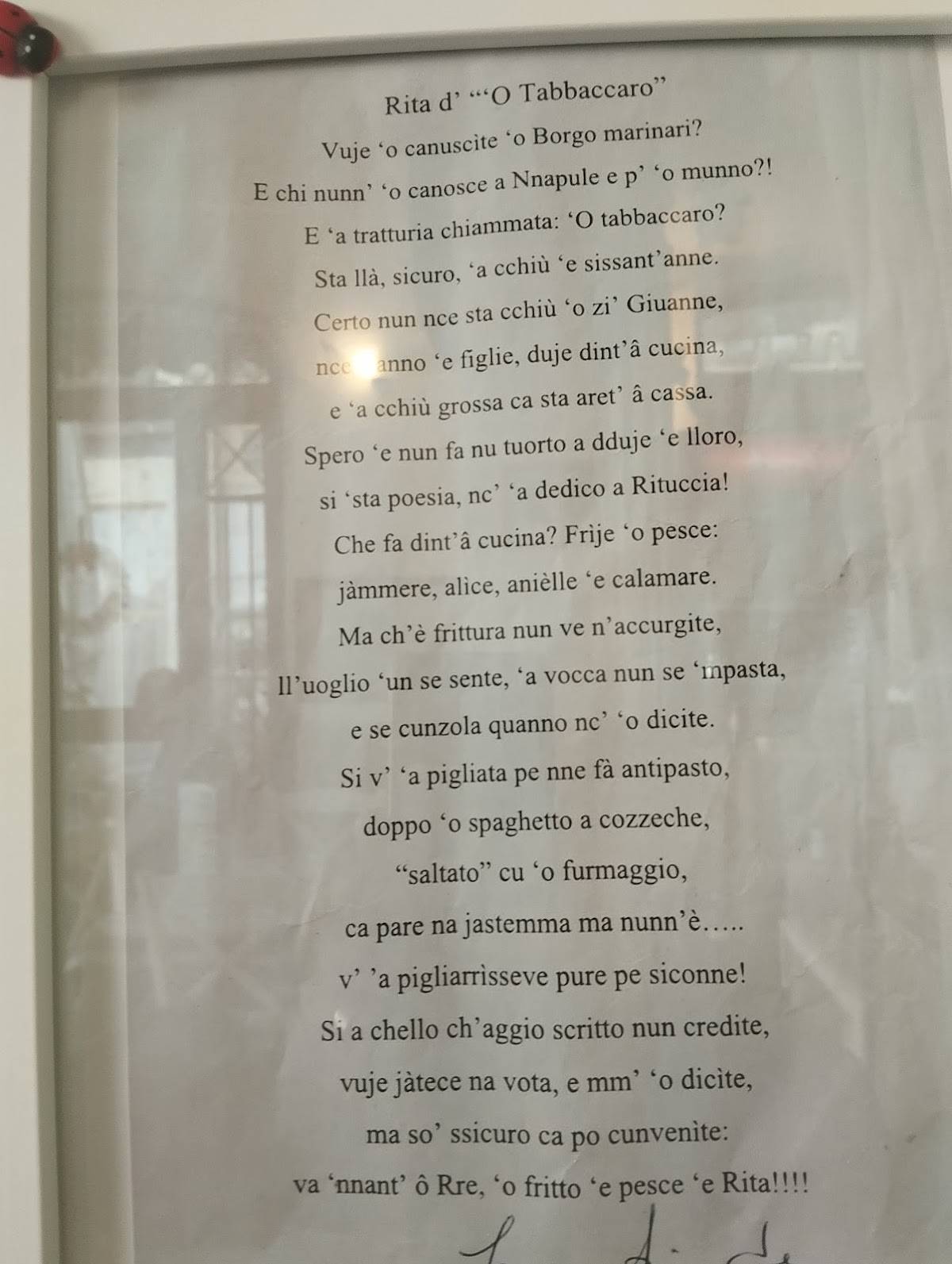 Menu di 'O Tabaccaro 