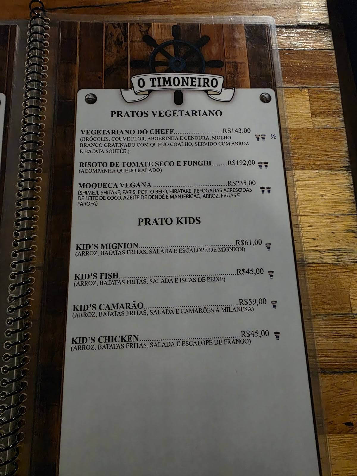 O Timoneiro cardápio