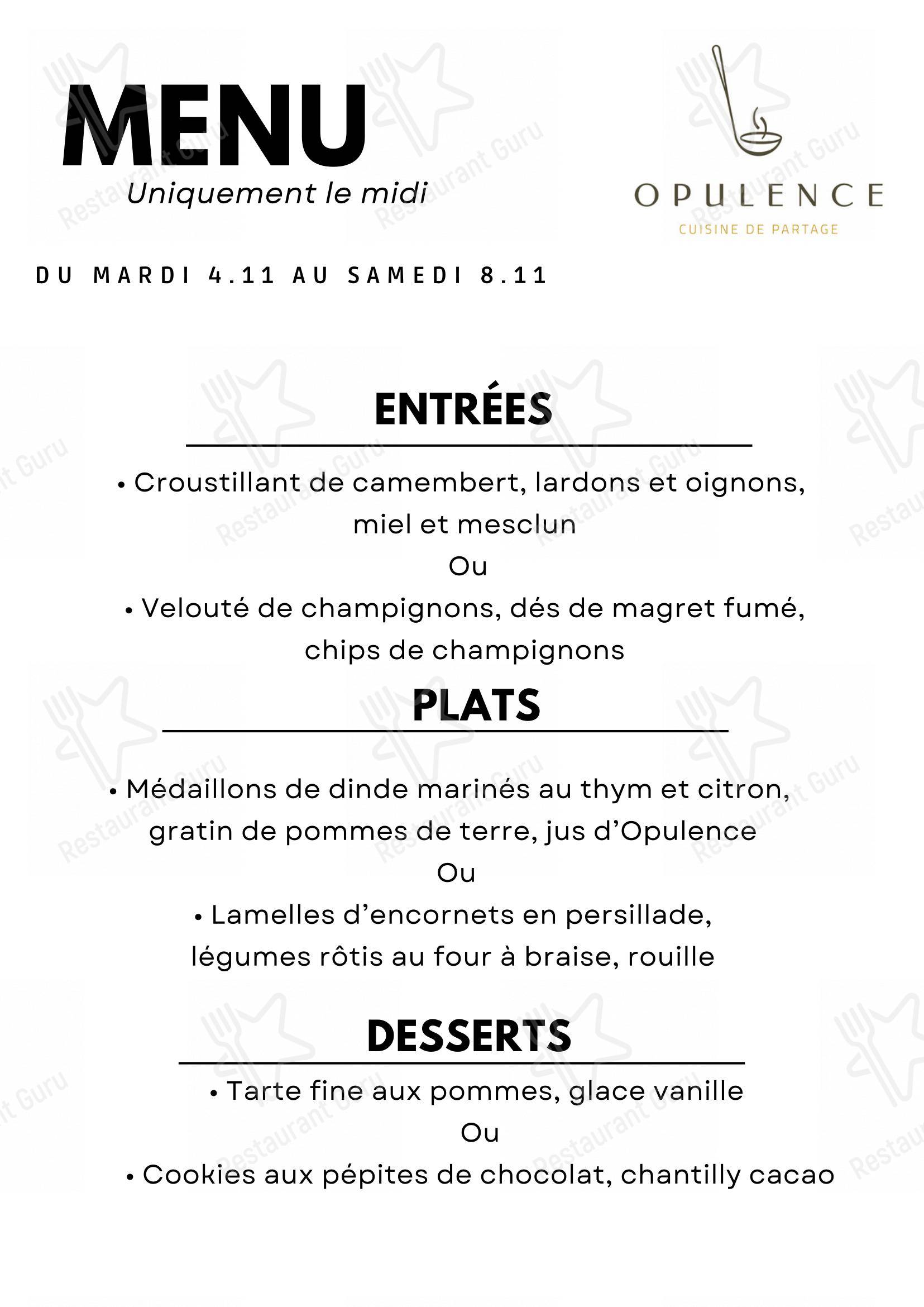 Menu bar pour OPULENCE restaurant