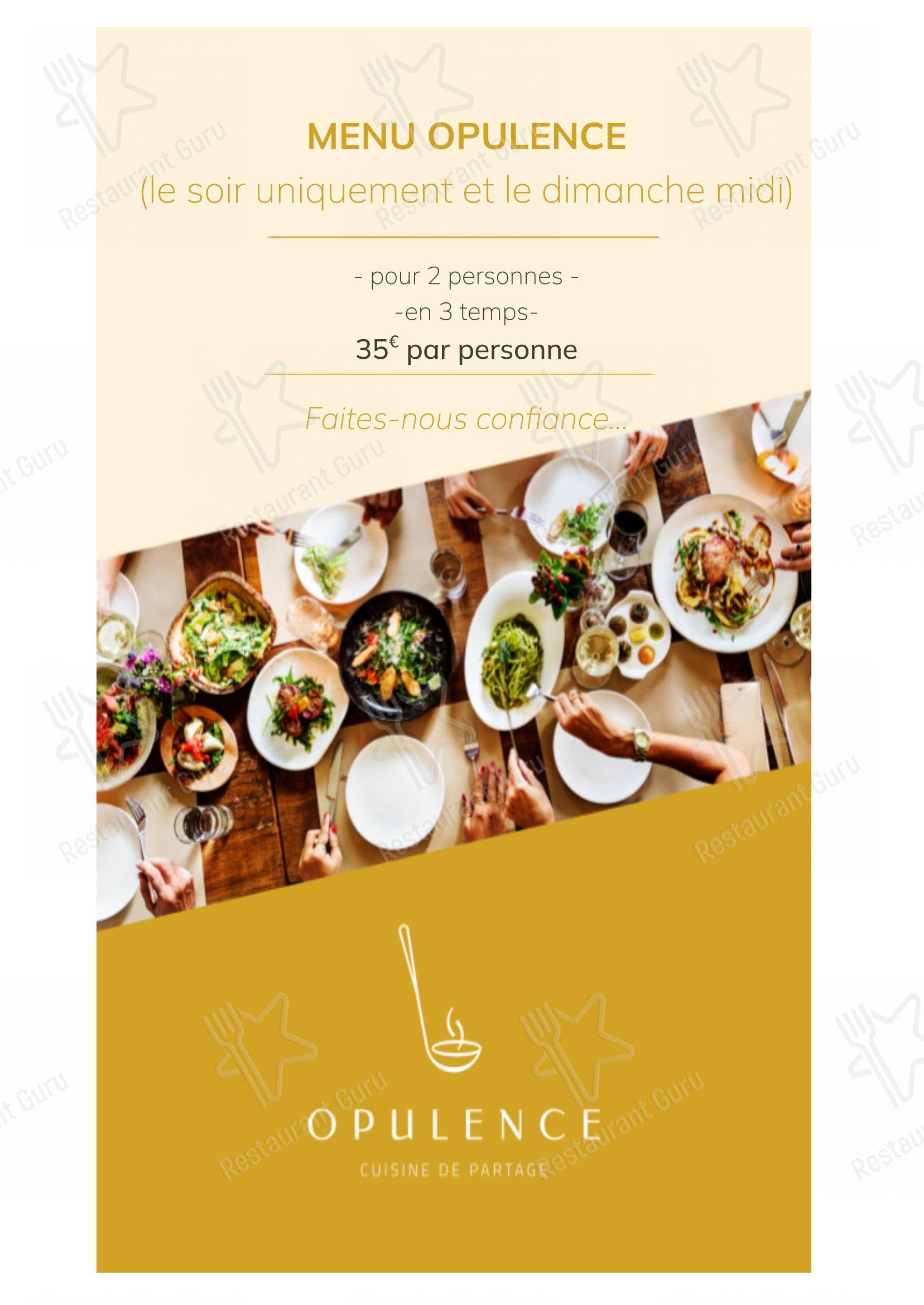 Menu pour OPULENCE - Menu