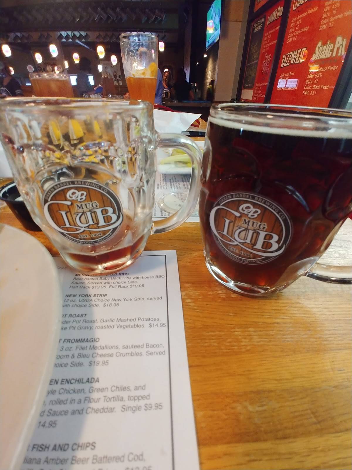 Menu at Oaken Barrel Brewing Company, Greenwood