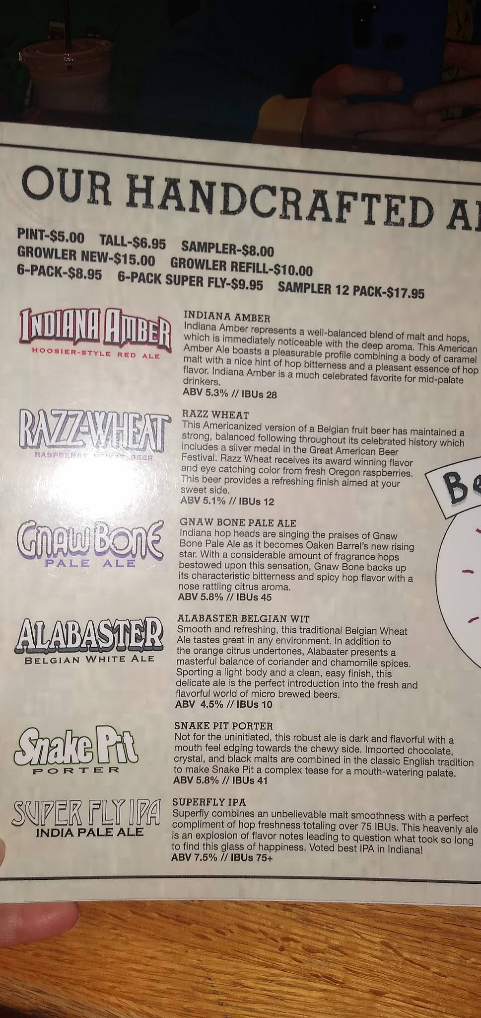 Menu at Oaken Barrel Brewing Company, Greenwood