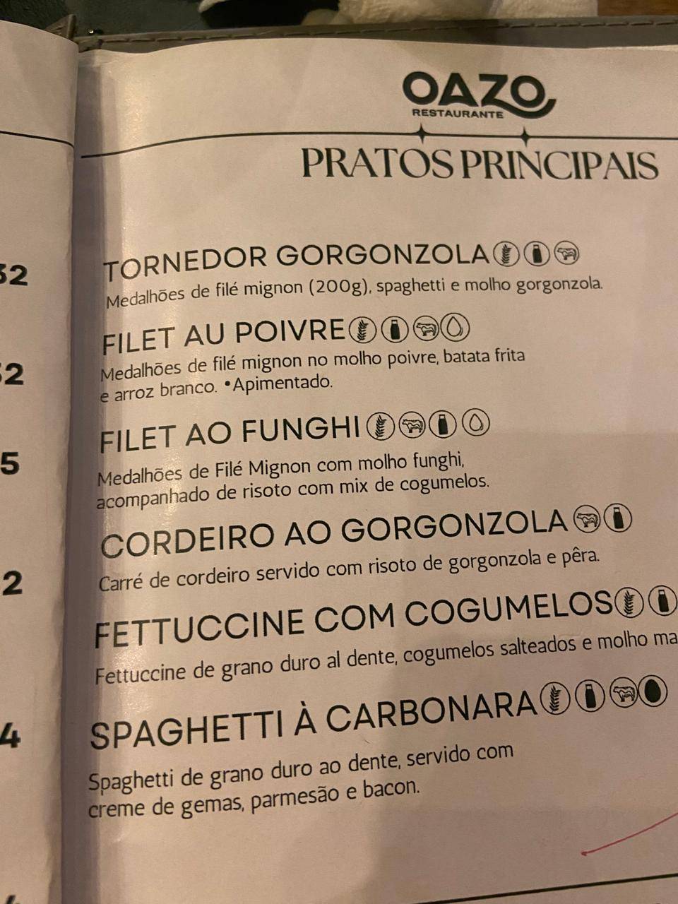 Oazo Restaurante cardápio